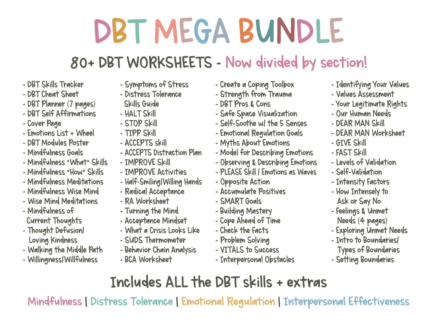 Includes ALL the DBT skills plus extras
