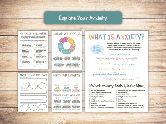 ANXIETY MEGA BUNDLE, anxiety worksheets, worksheets for teens adults, mental health workbook, anxiety reducing, therapy worksheets, dbt card