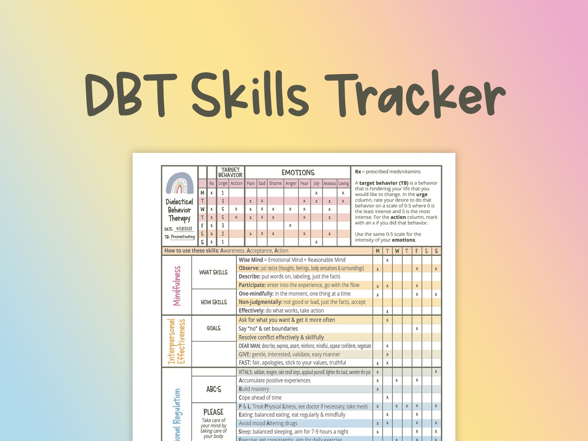DBT Skills Tracker DBT Diary Card